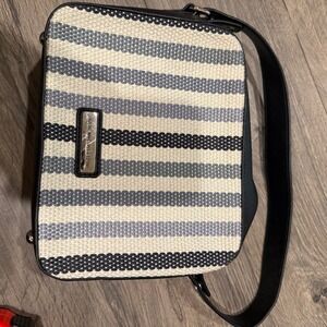 Adrienne Vittadini Striped Woven Crossbody Bag Black White Grey